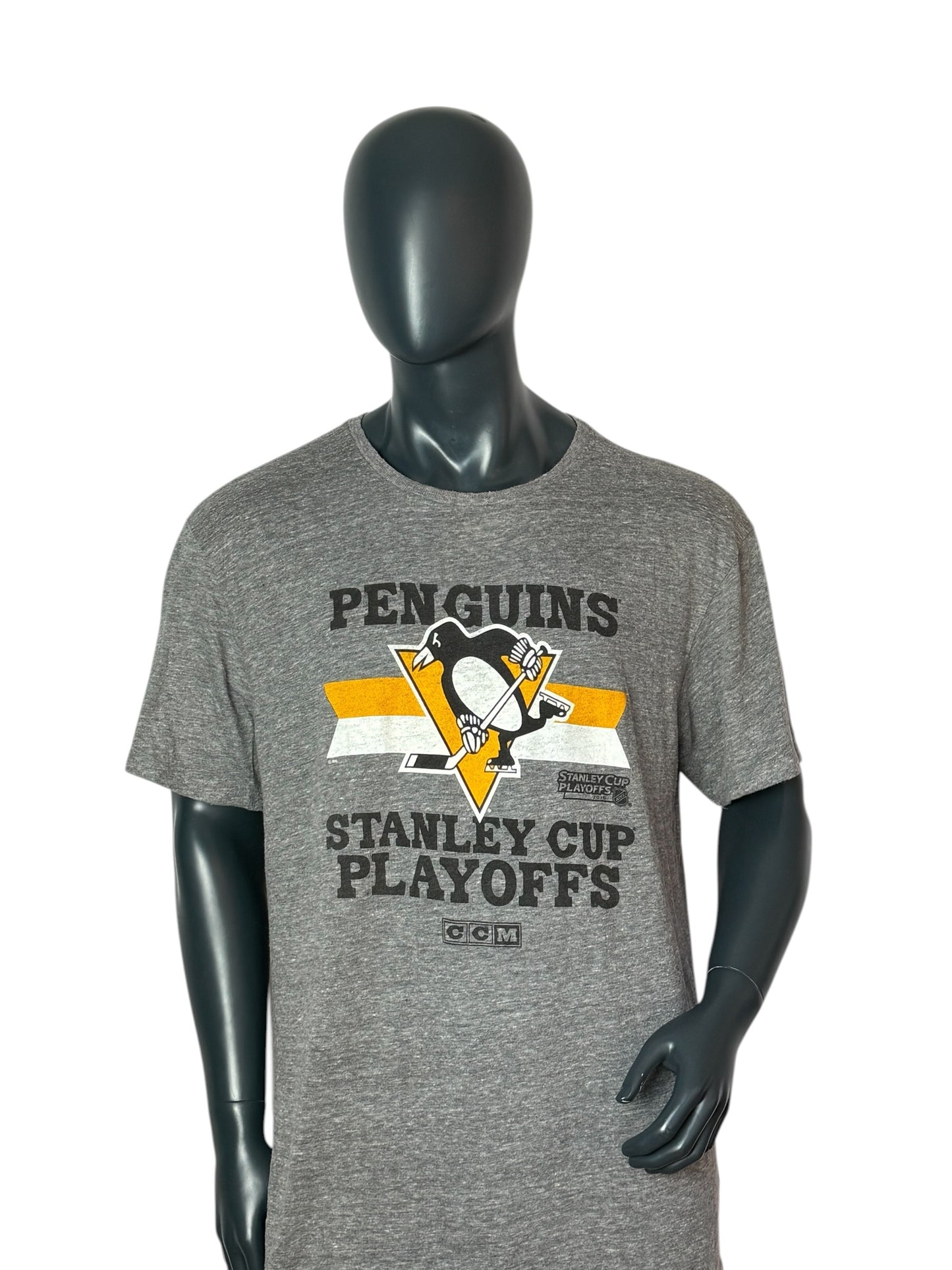 NHL Pittsburgh Penguins Stanley Cup Playoffs Vintage Style T-Shirt Grey Size XXL