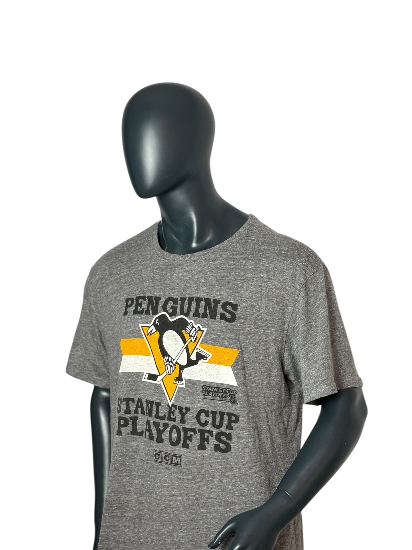 NHL Pittsburgh Penguins Stanley Cup Playoffs Vintage Style T-Shirt Grey Size XXL