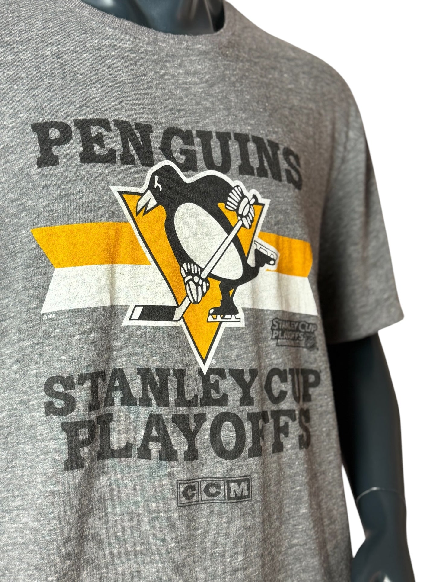 NHL Pittsburgh Penguins Stanley Cup Playoffs Vintage Style T-Shirt Grey Size XXL