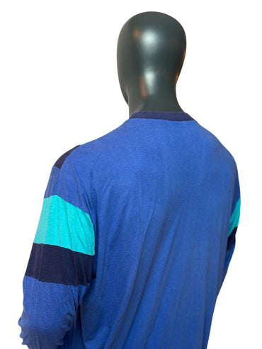 Pull Rétro Col Rond Colorblock Bleu Turquoise Années 90 Vintage Taille M