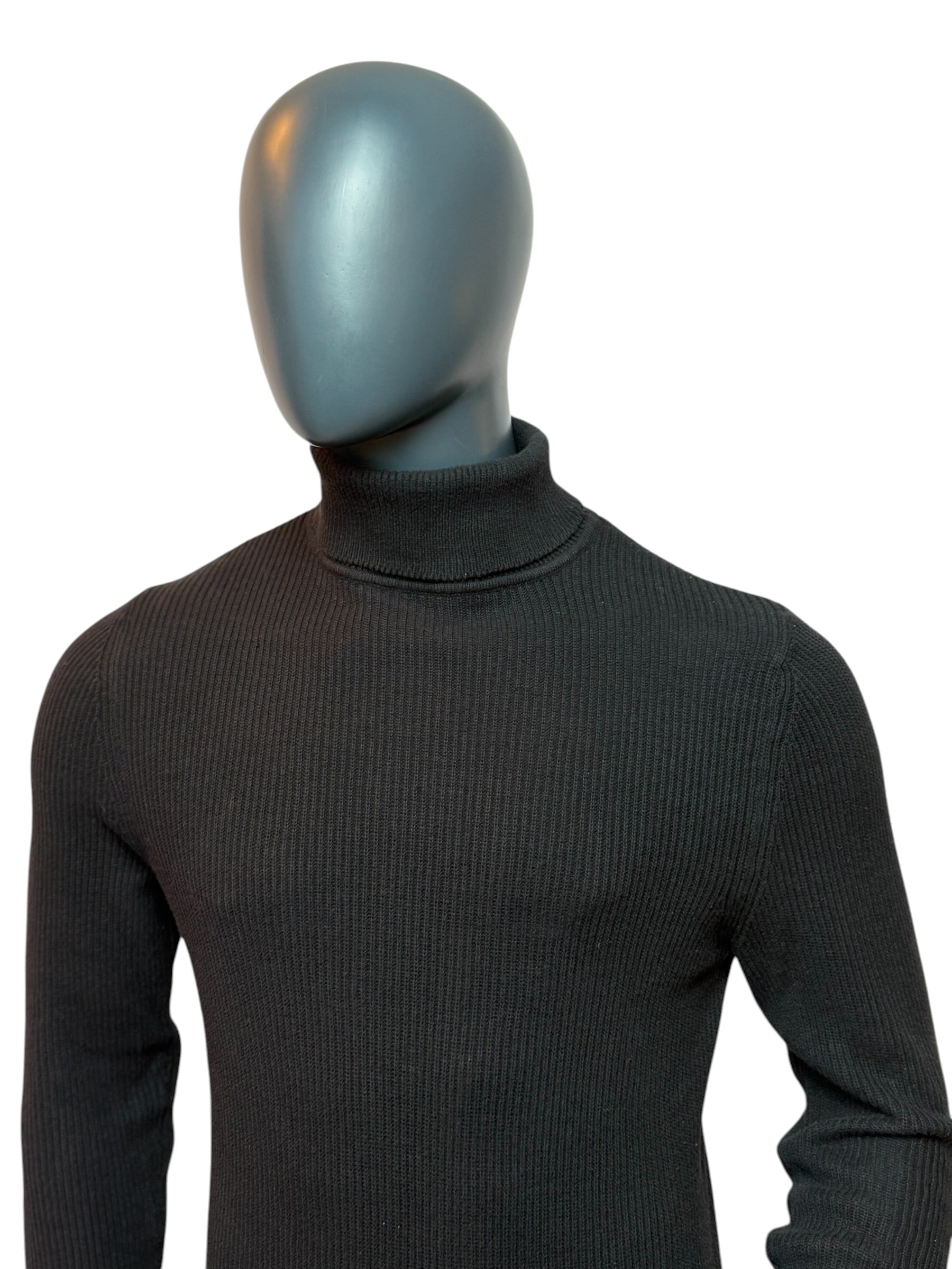 Vintage Rollkragen Pullover Schwarz Ribbed Minimal Turtleneck Sweater