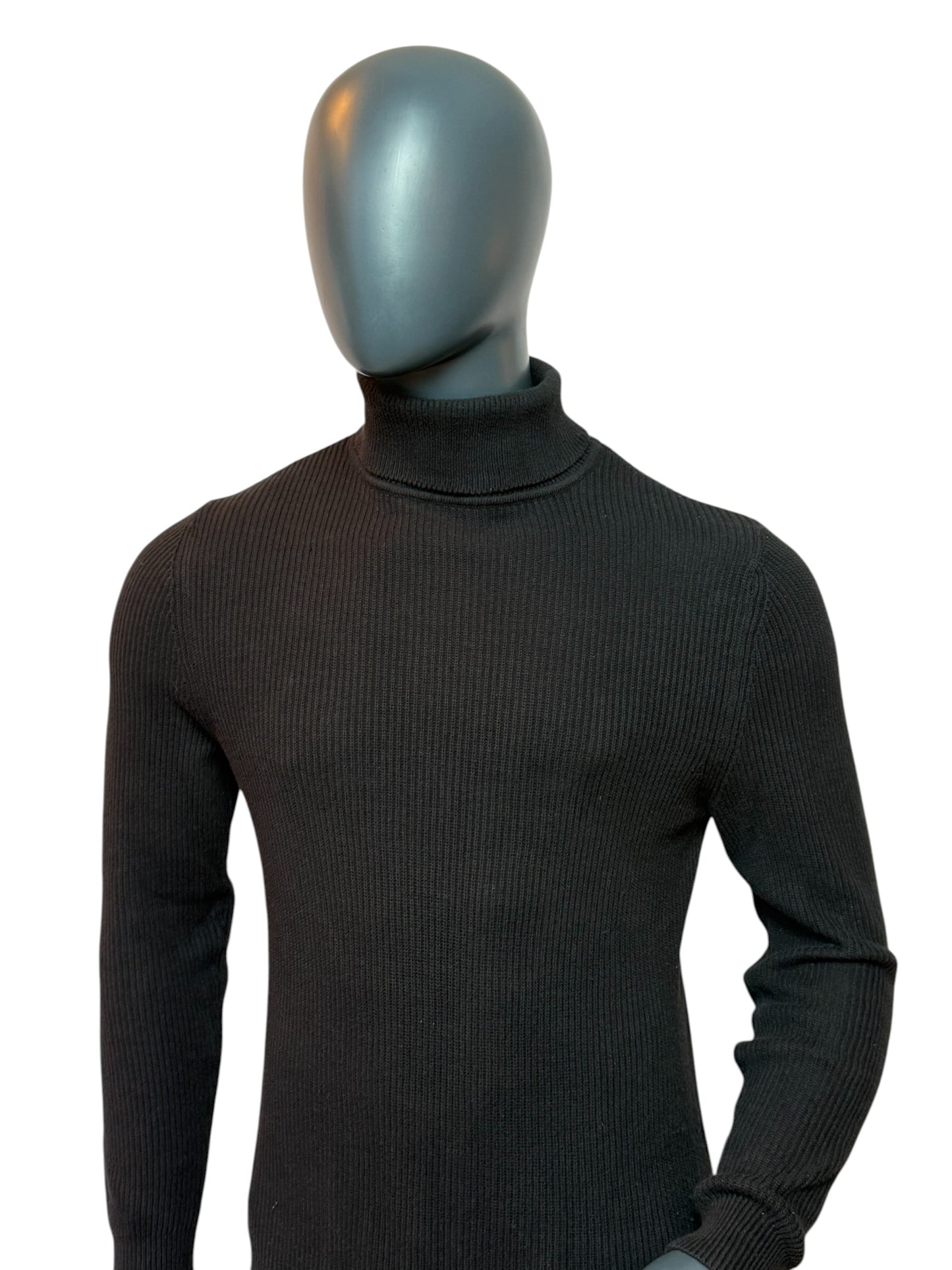 Vintage Rollkragen Pullover Schwarz Ribbed Minimal Turtleneck Sweater M