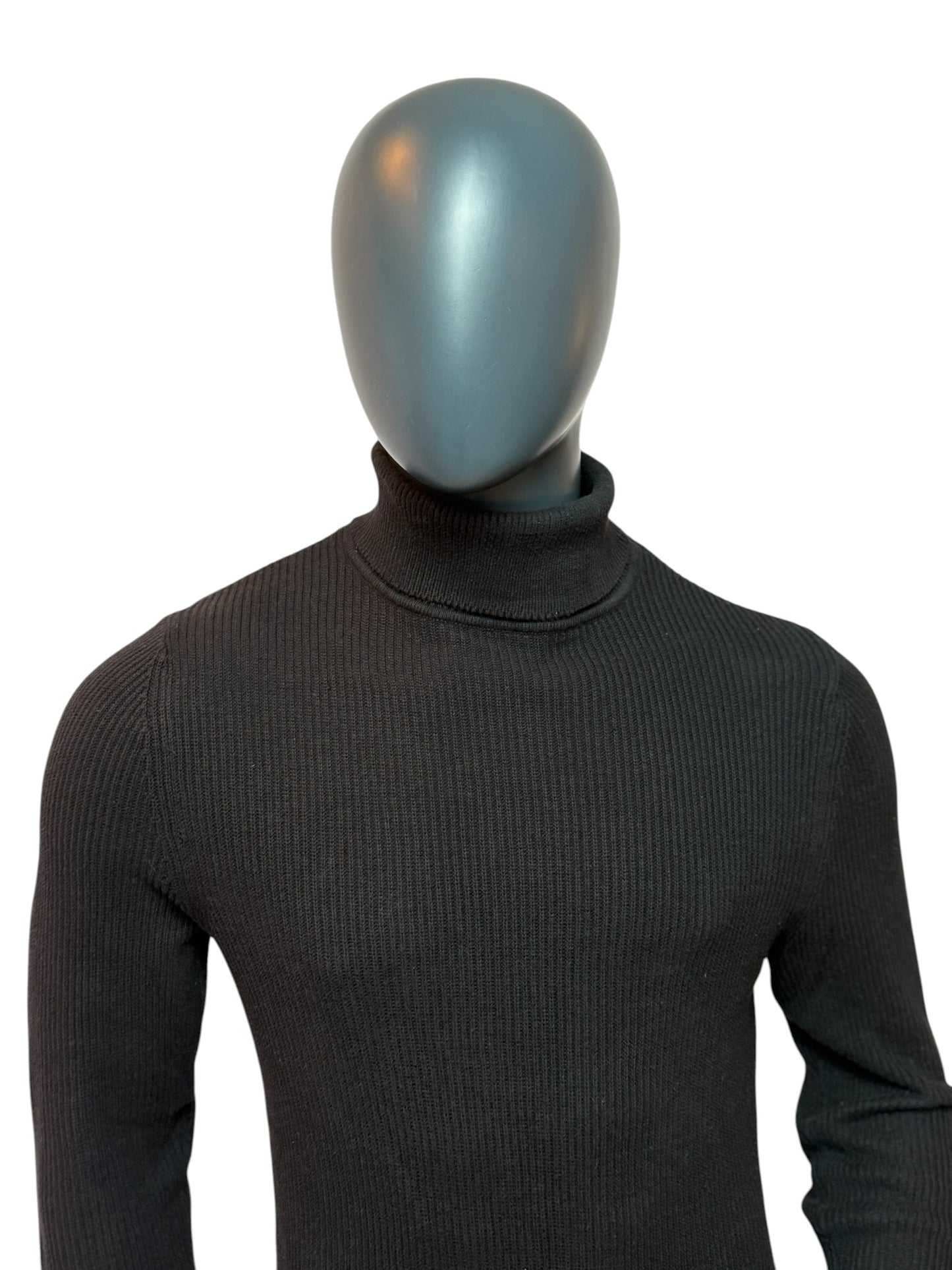 Vintage Rollkragen Pullover Schwarz Ribbed Minimal Turtleneck Sweater M