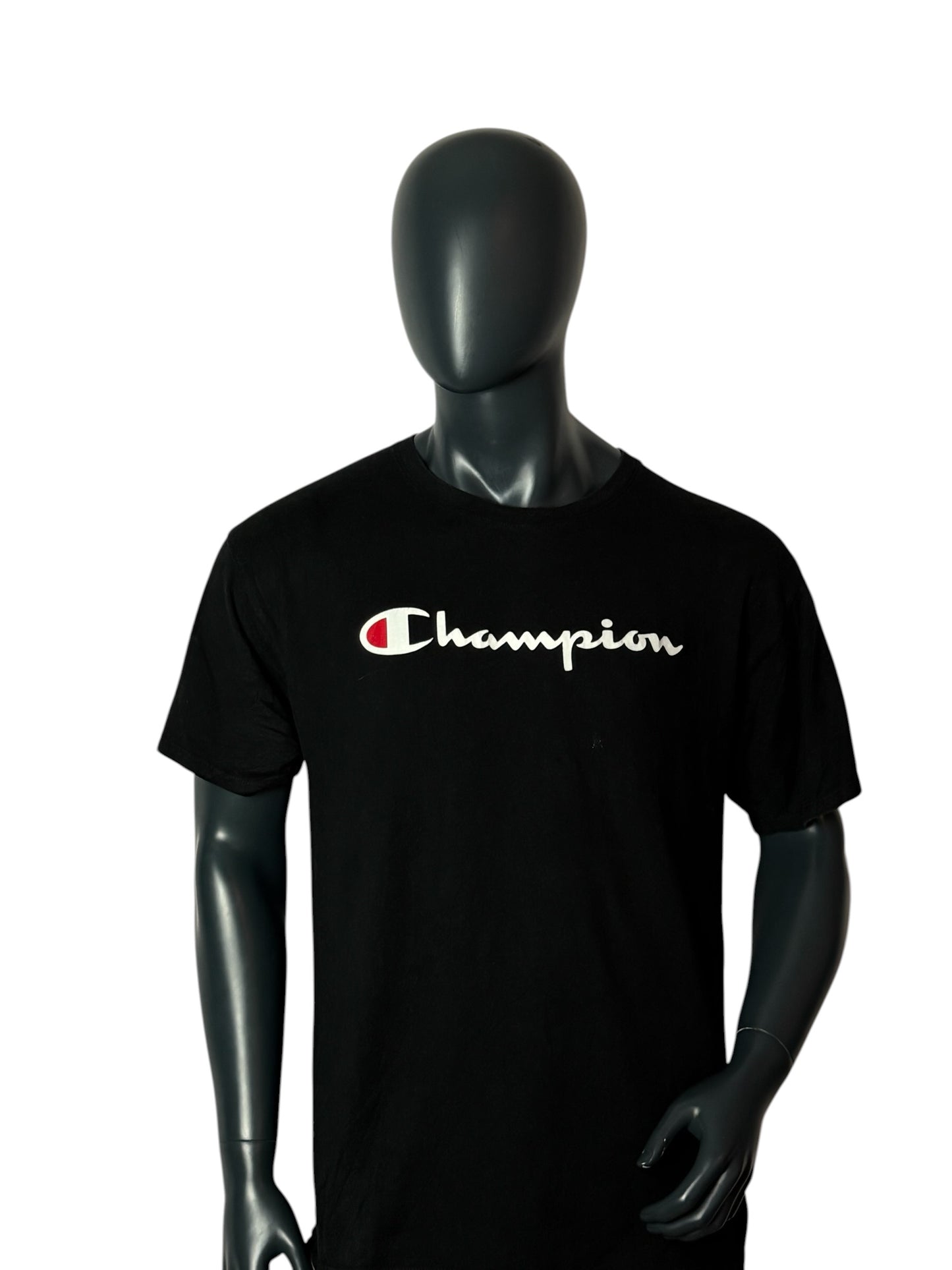 Vintage Retro Champion Script Logo T Shirt Black Size L