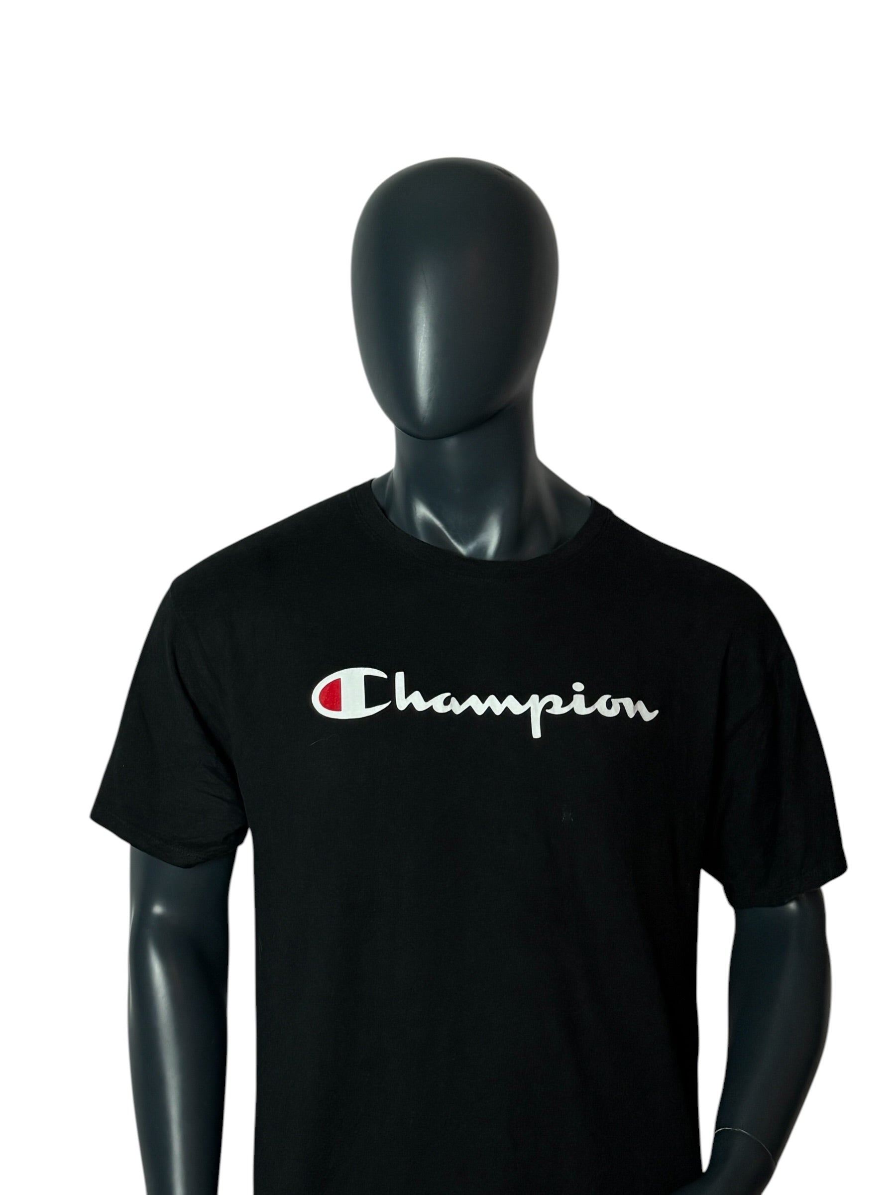 Vintage Retro Champion Script Logo T Shirt Black