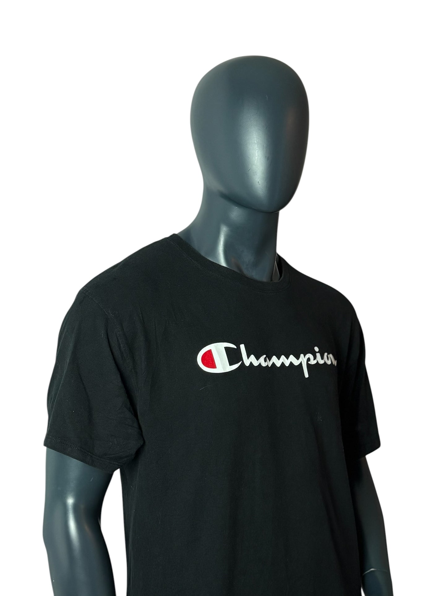 Vintage Retro Champion Script Logo T Shirt Black Size L