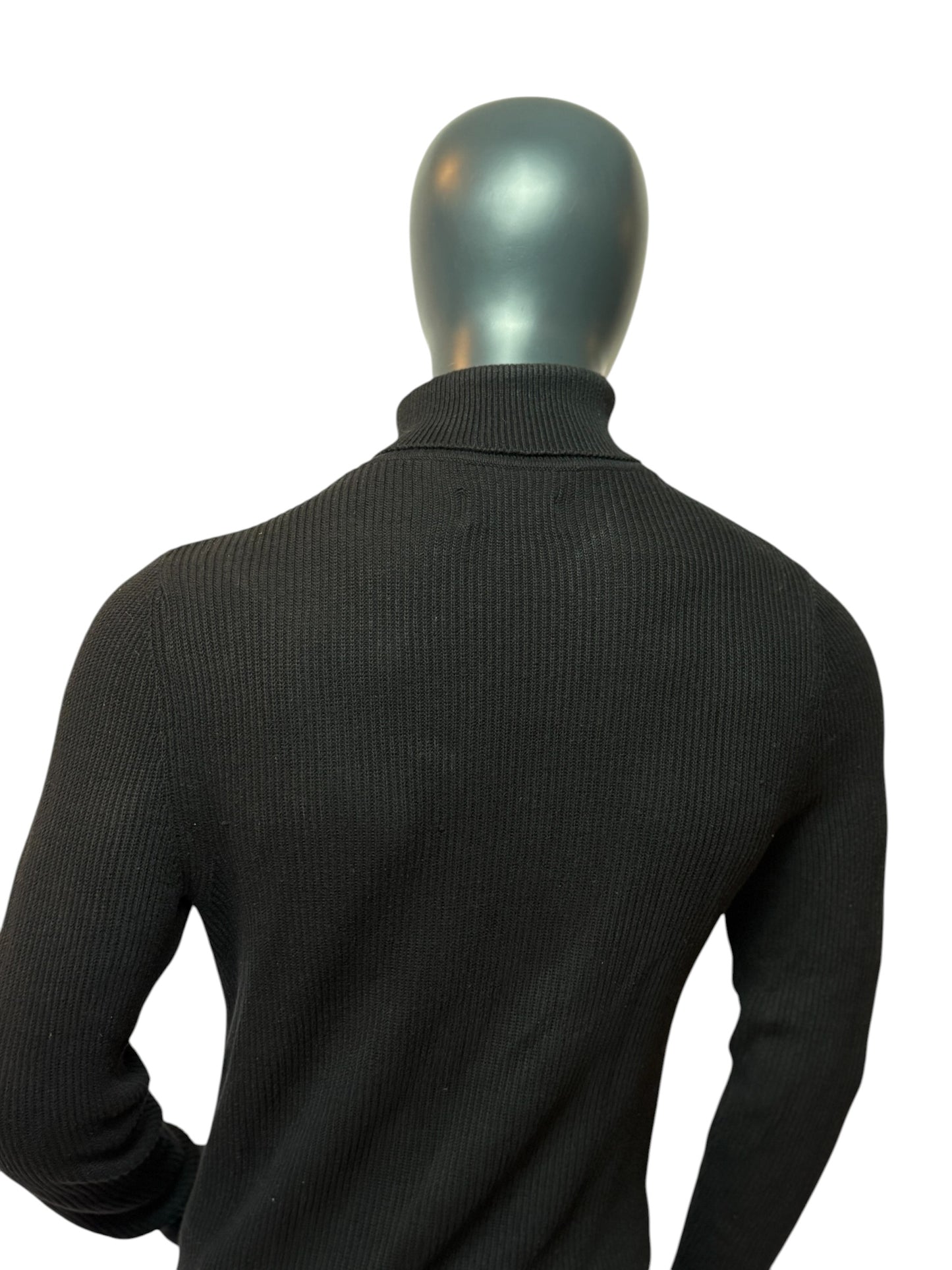 Vintage Rollkragen Pullover Schwarz Ribbed Minimal Turtleneck Sweater M