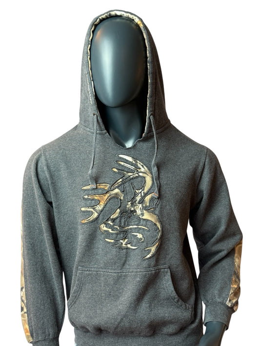 Vintage Hoodie Grau Deer Hunting Camo Retro Graphic Sweater