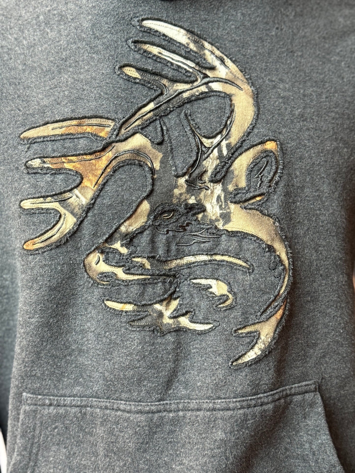Vintage Hoodie Grau Deer Hunting Camo Retro Graphic Sweater M