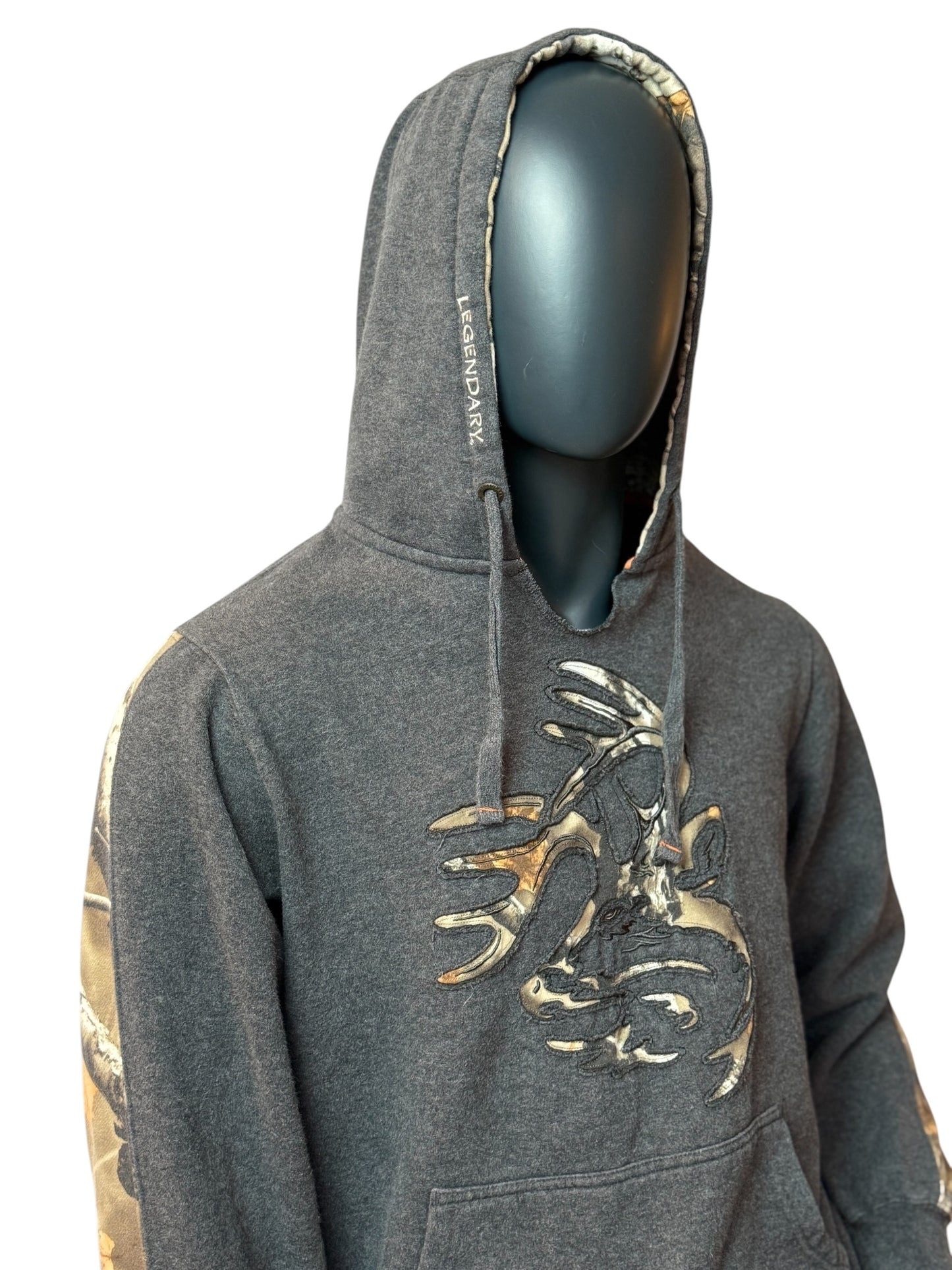Vintage Hoodie Grau Deer Hunting Camo Retro Graphic Sweater M