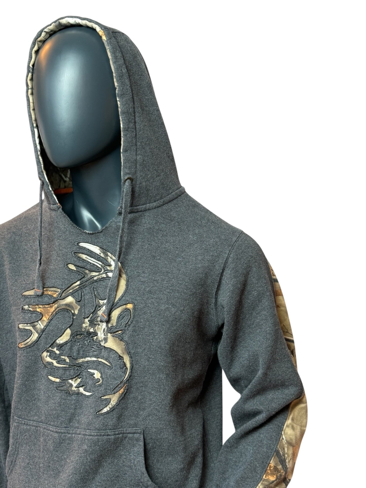 Vintage Hoodie Grau Deer Hunting Camo Retro Graphic Sweater M
