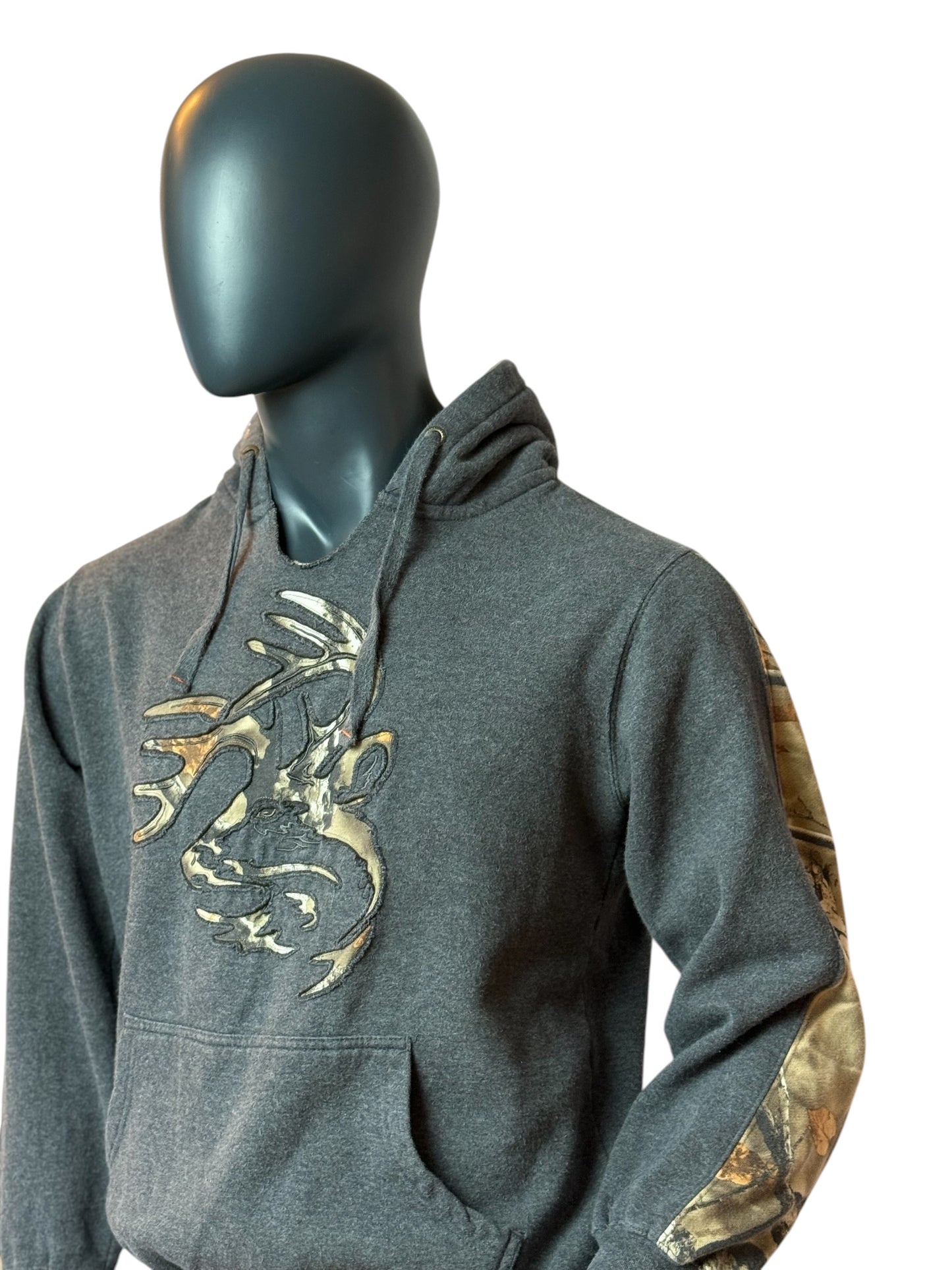 Vintage Hoodie Grau Deer Hunting Camo Retro Graphic Sweater M
