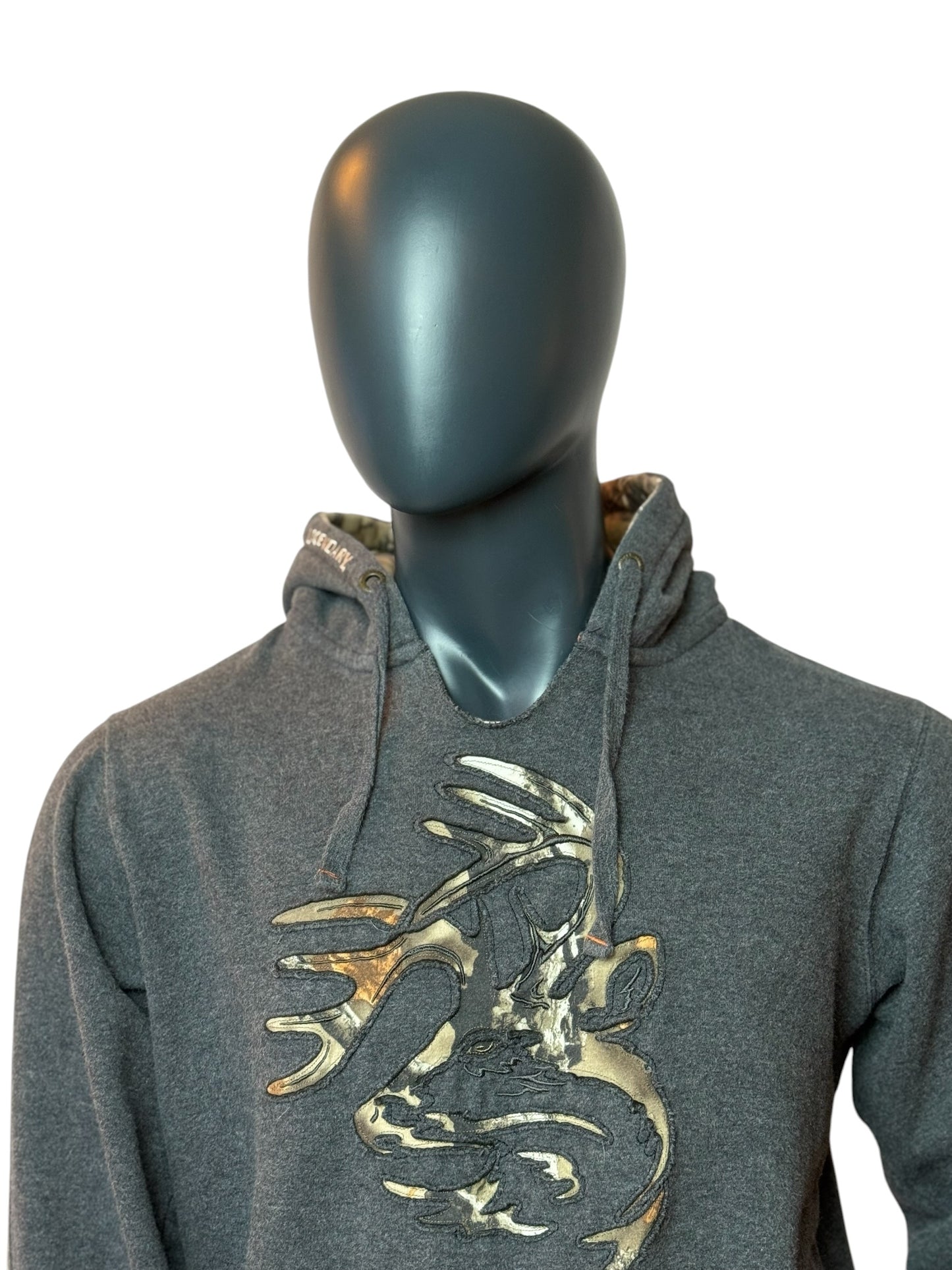 Vintage Hoodie Grau Deer Hunting Camo Retro Graphic Sweater M