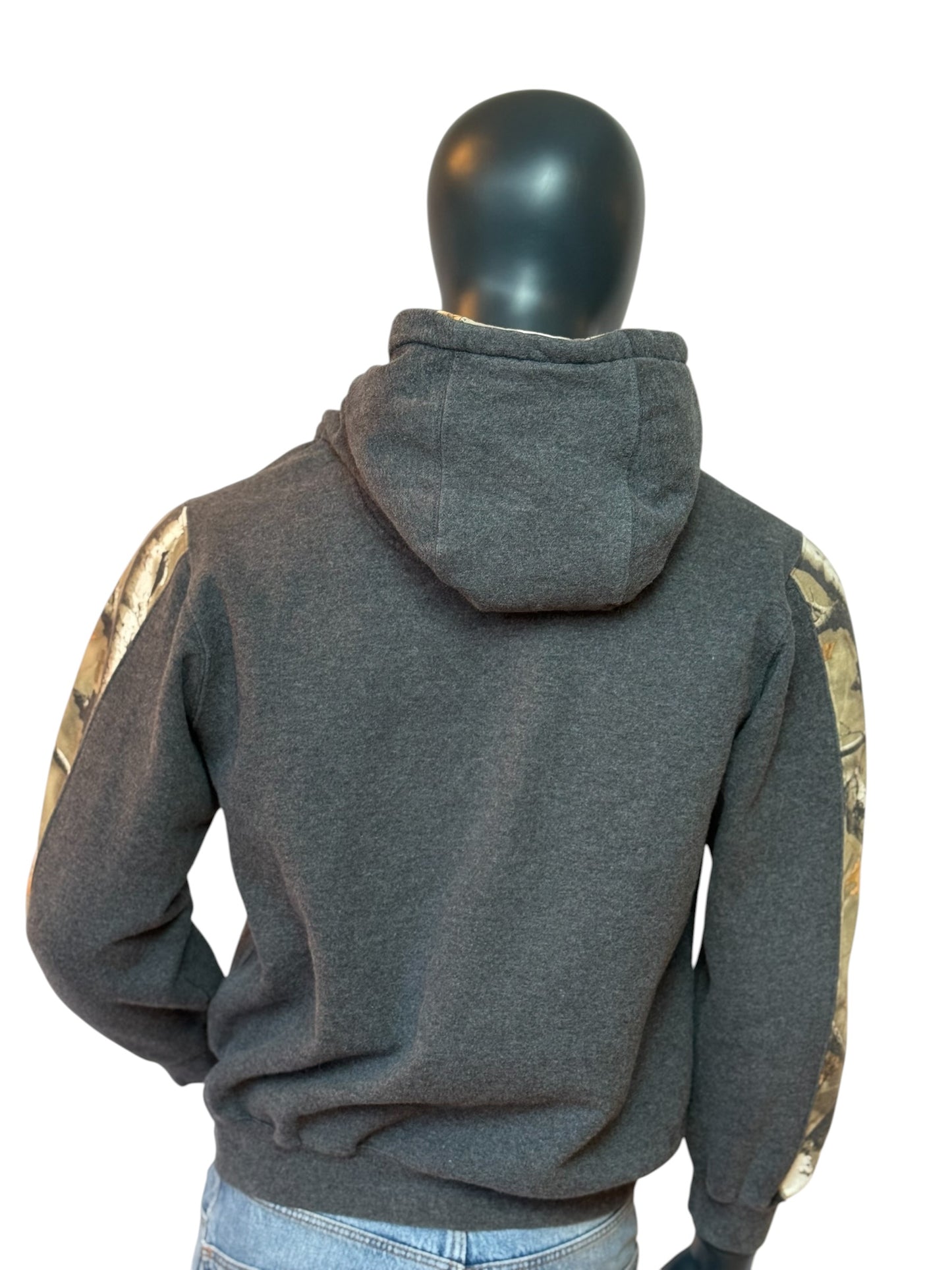 Vintage Hoodie Grau Deer Hunting Camo Retro Graphic Sweater M
