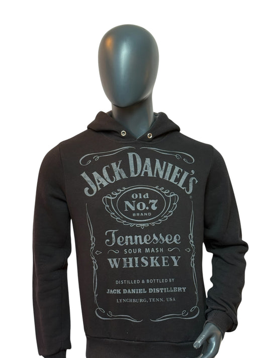 Vintage Jack Daniels Hoodie Schwarz Logo Print Whiskey Retro Streetwear