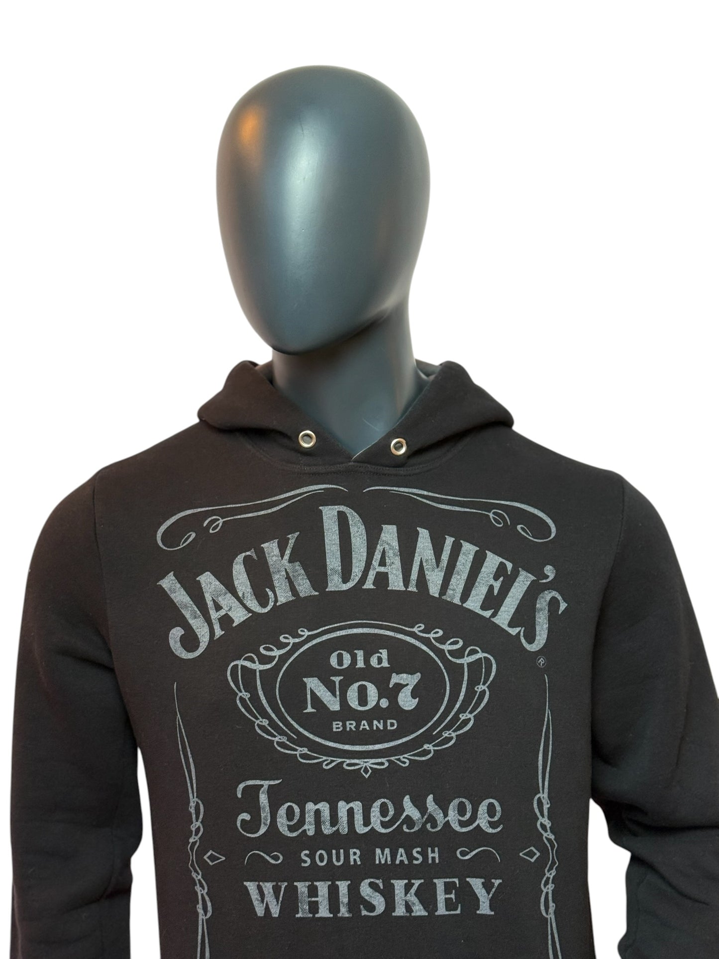 Vintage Jack Daniel’s Hoodie Schwarz Logo Print Whiskey Retro Streetwear L