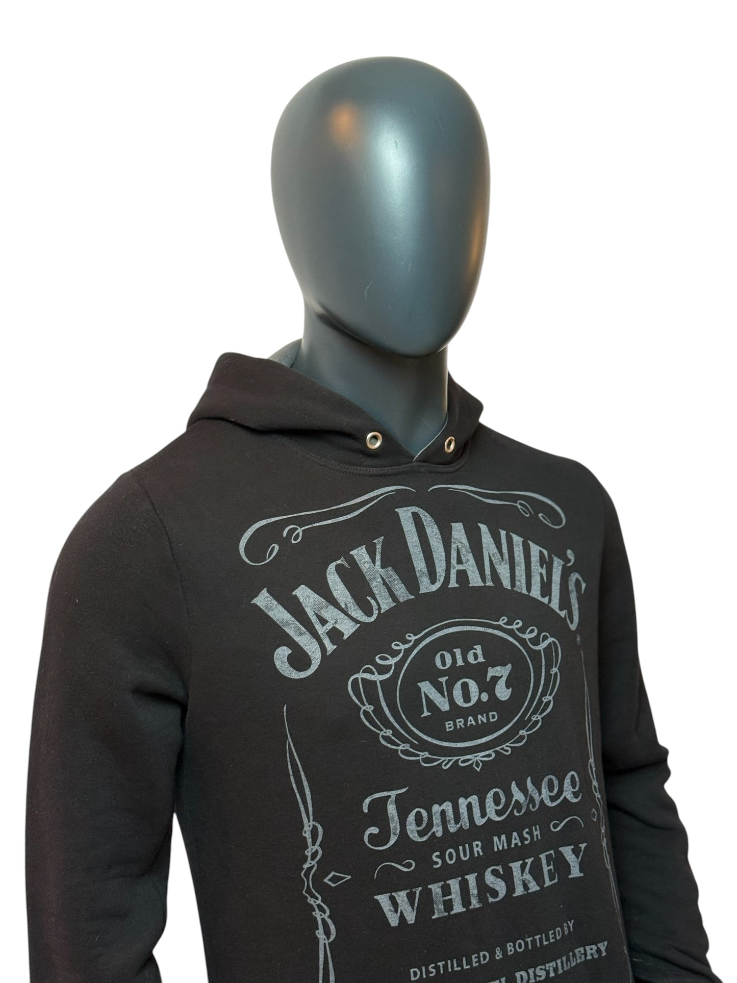 Vintage Jack Daniel’s Hoodie Schwarz Logo Print Whiskey Retro Streetwear L