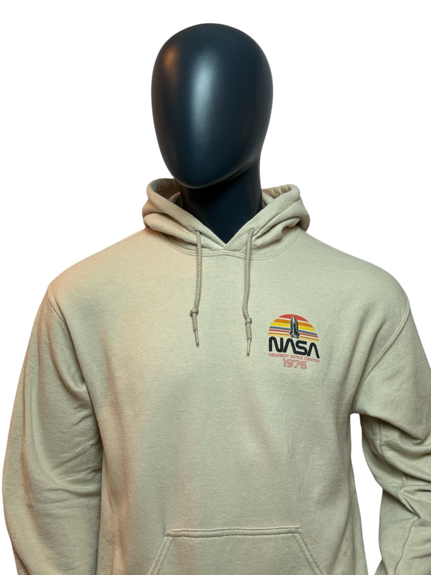 Vintage NASA Hoodie Beige 1976 Print Space Retro Streetwear Size L