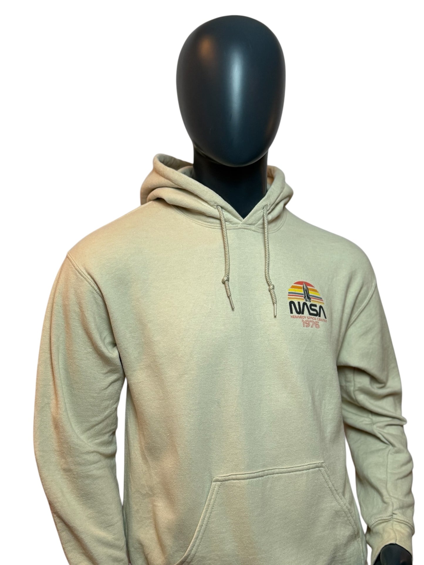 Vintage NASA Hoodie Beige 1976 Print Space Retro Streetwear Size L
