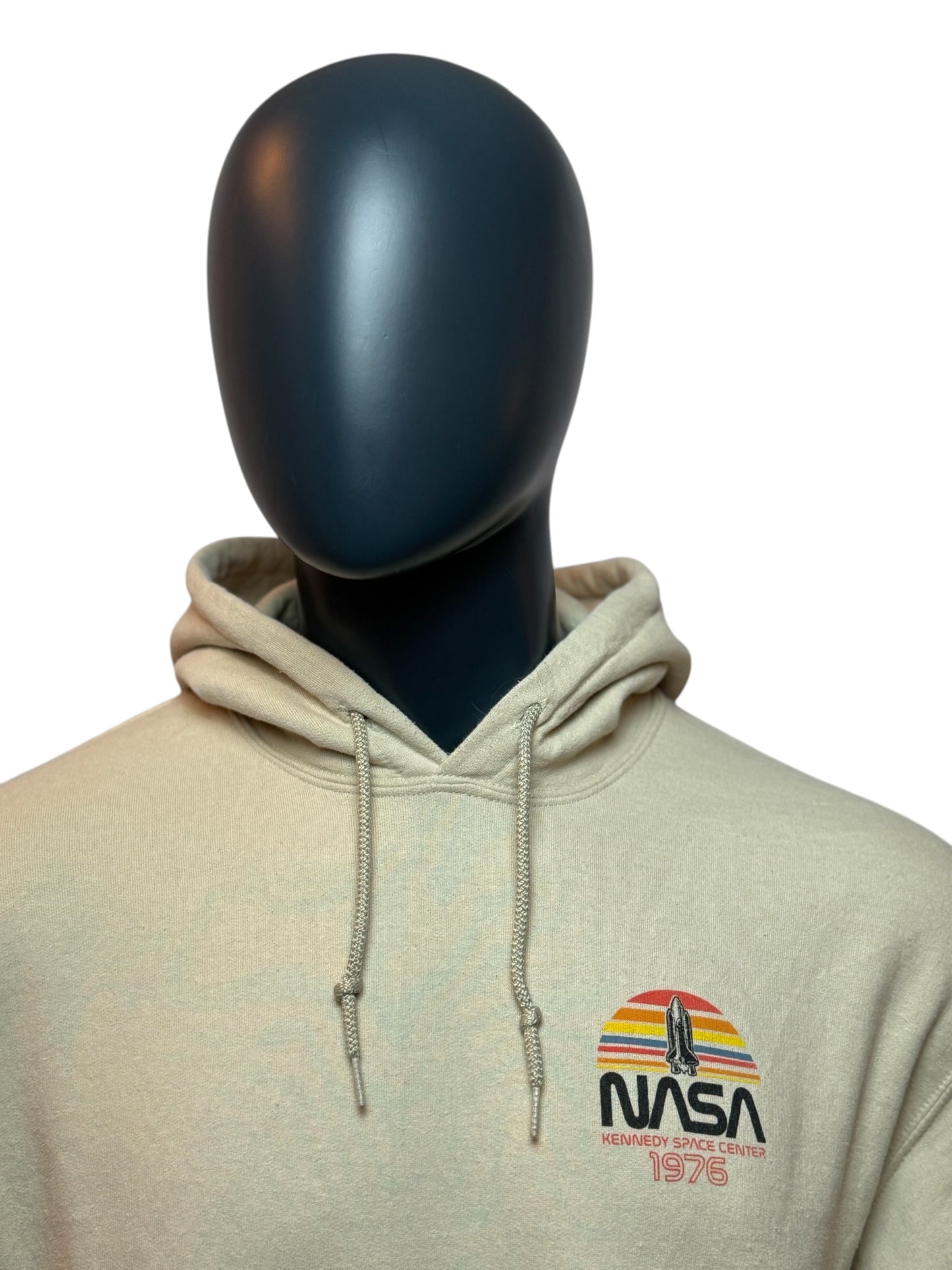 Vintage NASA Hoodie Beige 1976 Print Space Retro Streetwear Size L