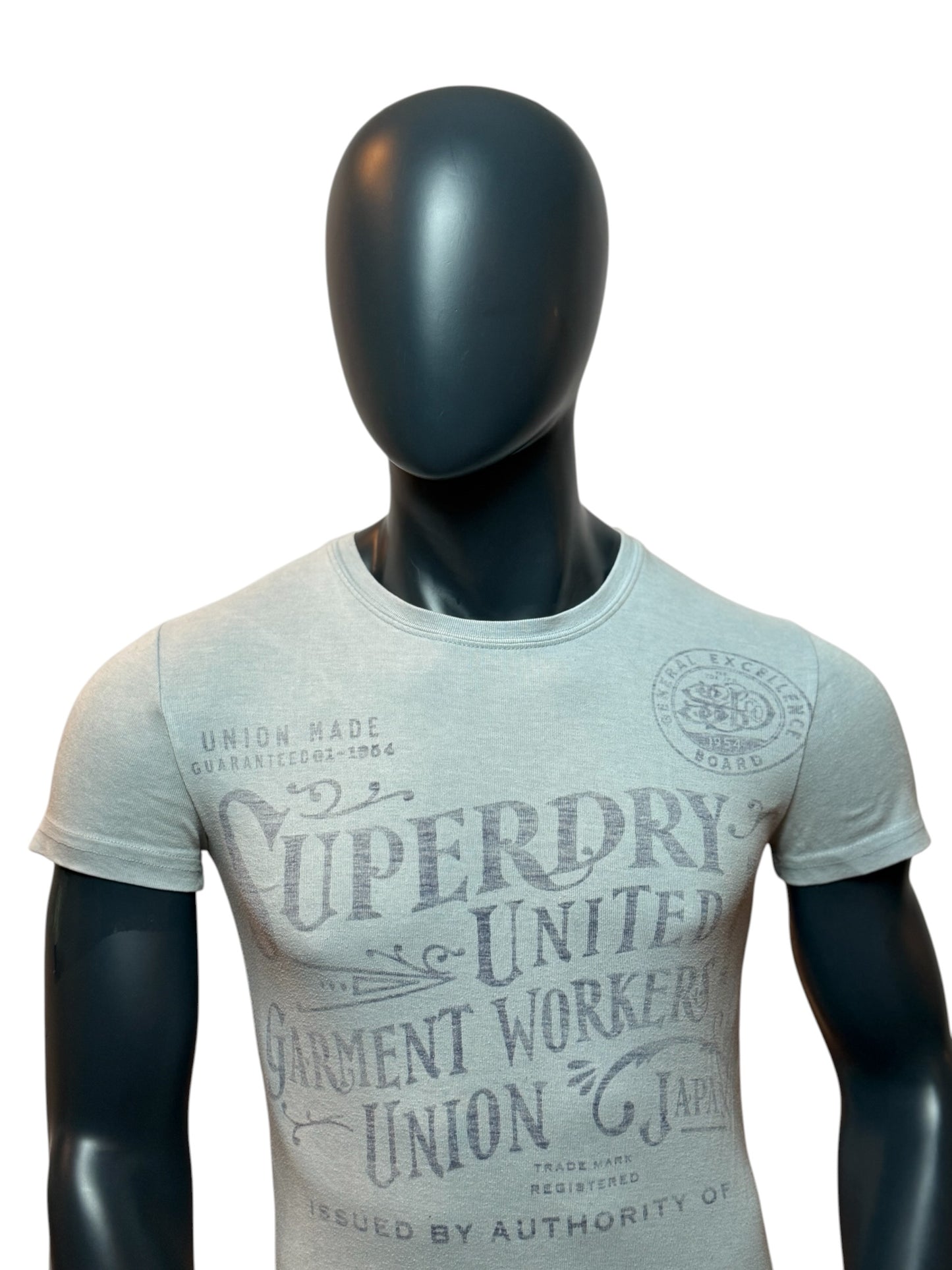 Vintage Superdry T-Shirt Grau Faded Print Logo Basic Streetwear Size S