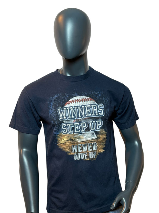 Vintage Baseball Graphic T-Shirt Winners Step Up Navy Print Streetwear
