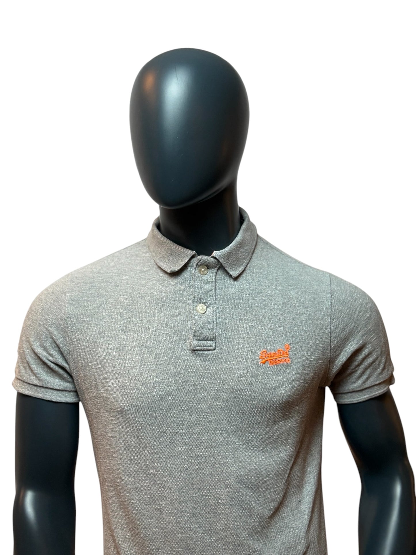 Superdry Polo Shirt Grey Minimal Basic Streetwear Slim Fit Size M