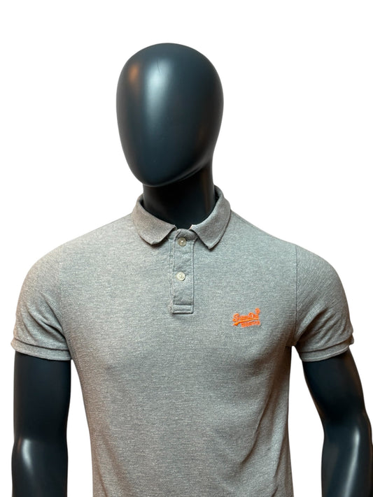 Superdry Polo Shirt Grey Minimal Basic Streetwear Slim Fit