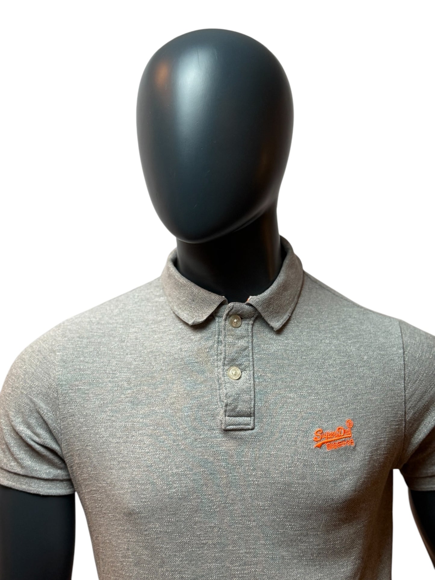 Superdry Polo Shirt Grey Minimal Basic Streetwear Slim Fit Size M