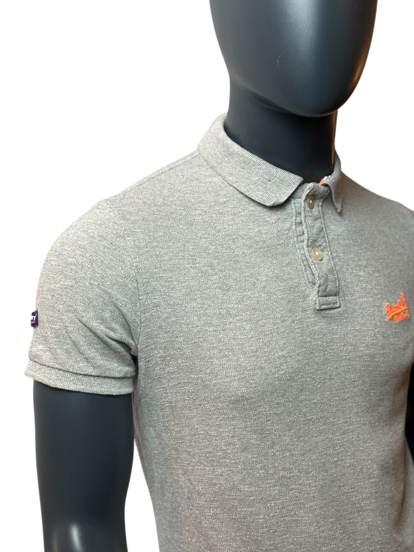 Superdry Polo Shirt Grey Minimal Basic Streetwear Slim Fit Size M
