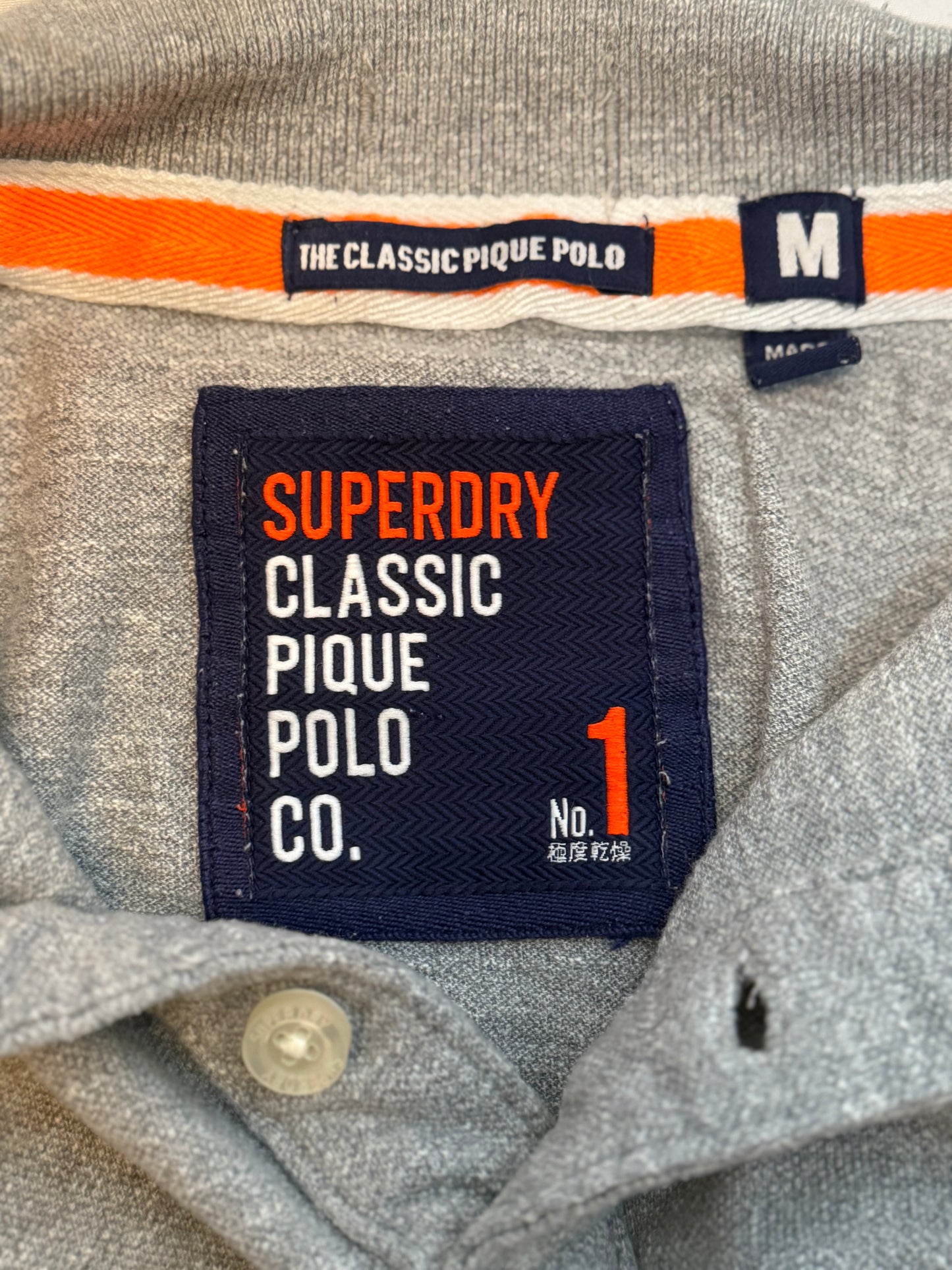 Superdry Polo Shirt Grey Minimal Basic Streetwear Slim Fit Size M