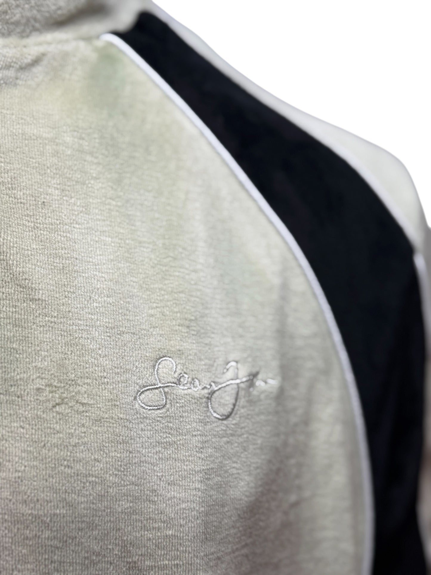 Vintage Sean John Track Jacket Zip Up Beige Black Velour Style Size L
