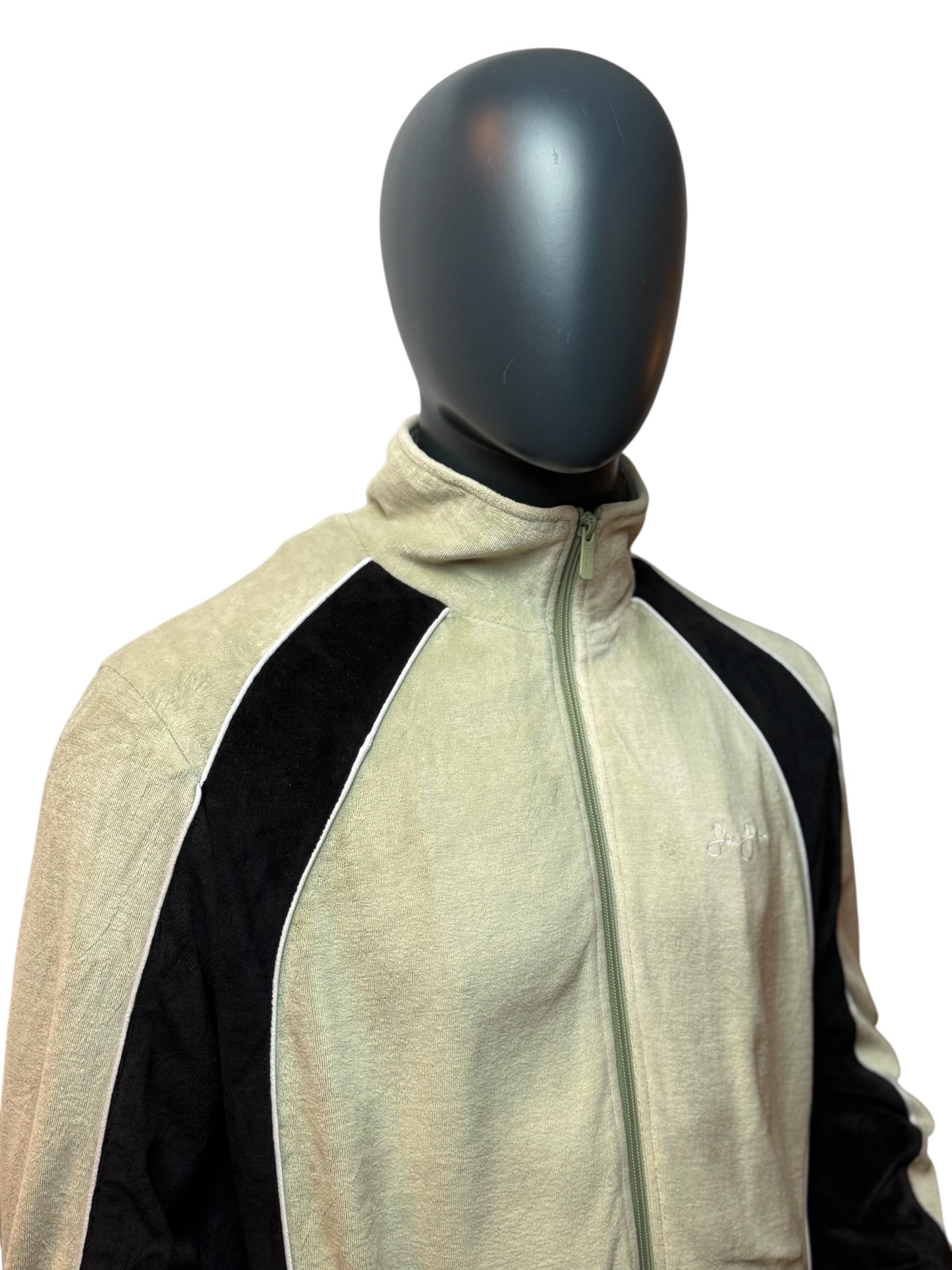 Vintage Sean John Track Jacket Zip Up Beige Black Velour Style Size L
