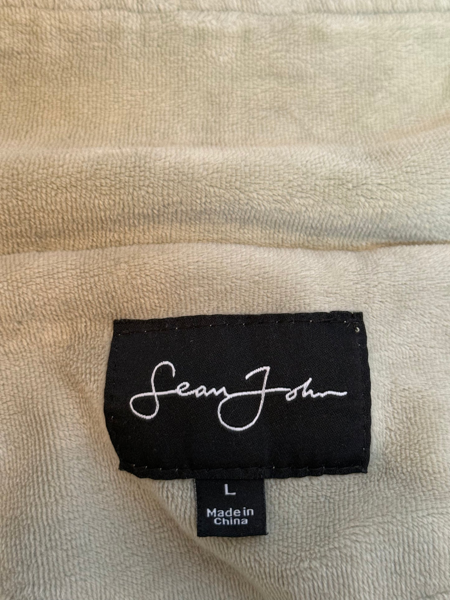 Vintage Sean John Track Jacket Zip Up Beige Black Velour Style Size L