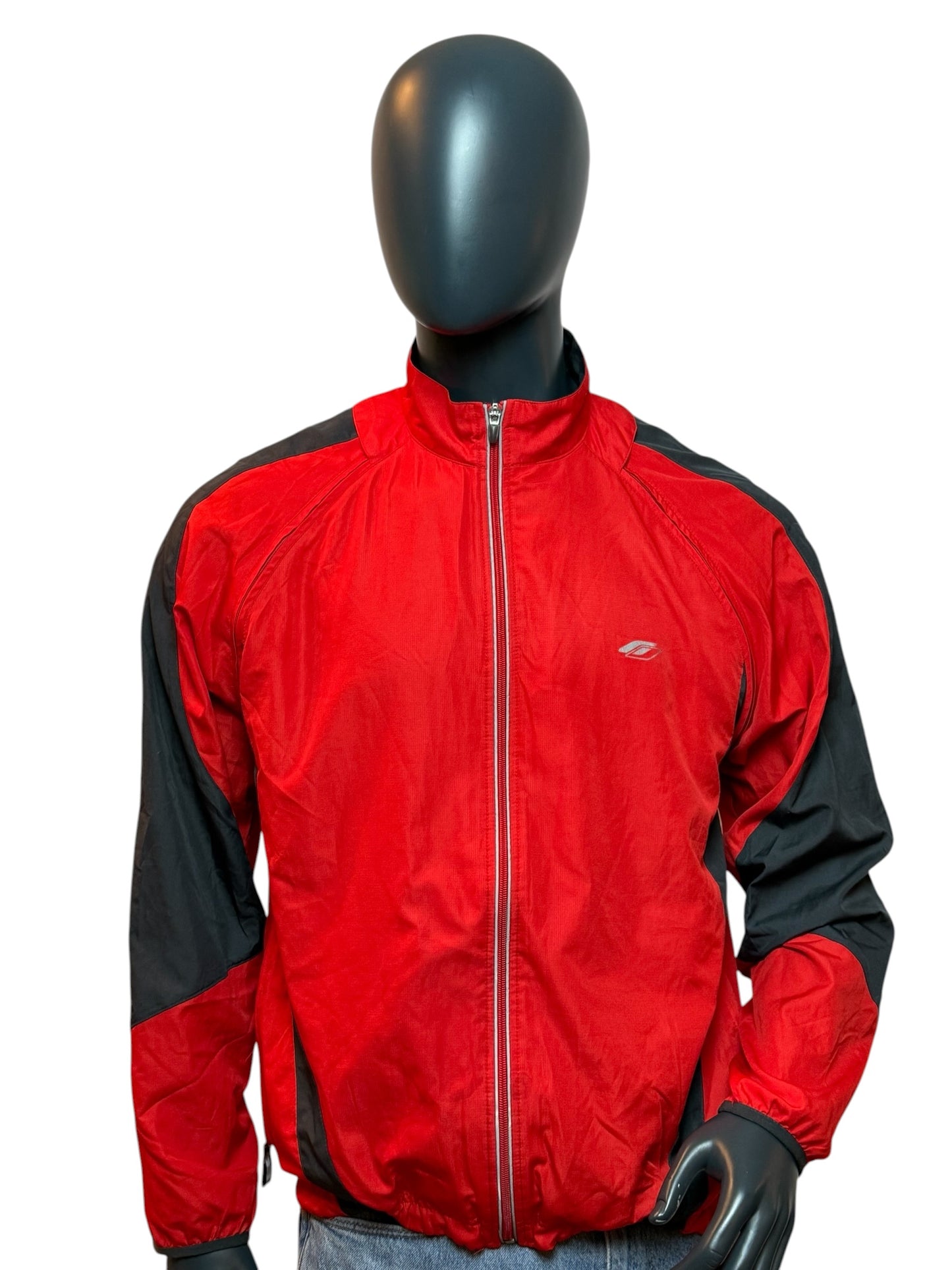 Vintage Windbreaker Jacket Red Black Full Zip Retro Lightweight Streetwear Size L