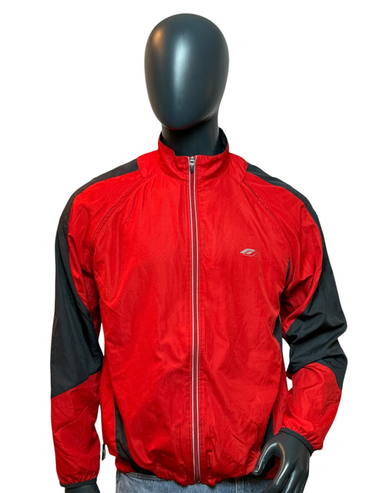 Vintage Windbreaker Jacket Red Black Full Zip Retro Lightweight Streetwear Size L
