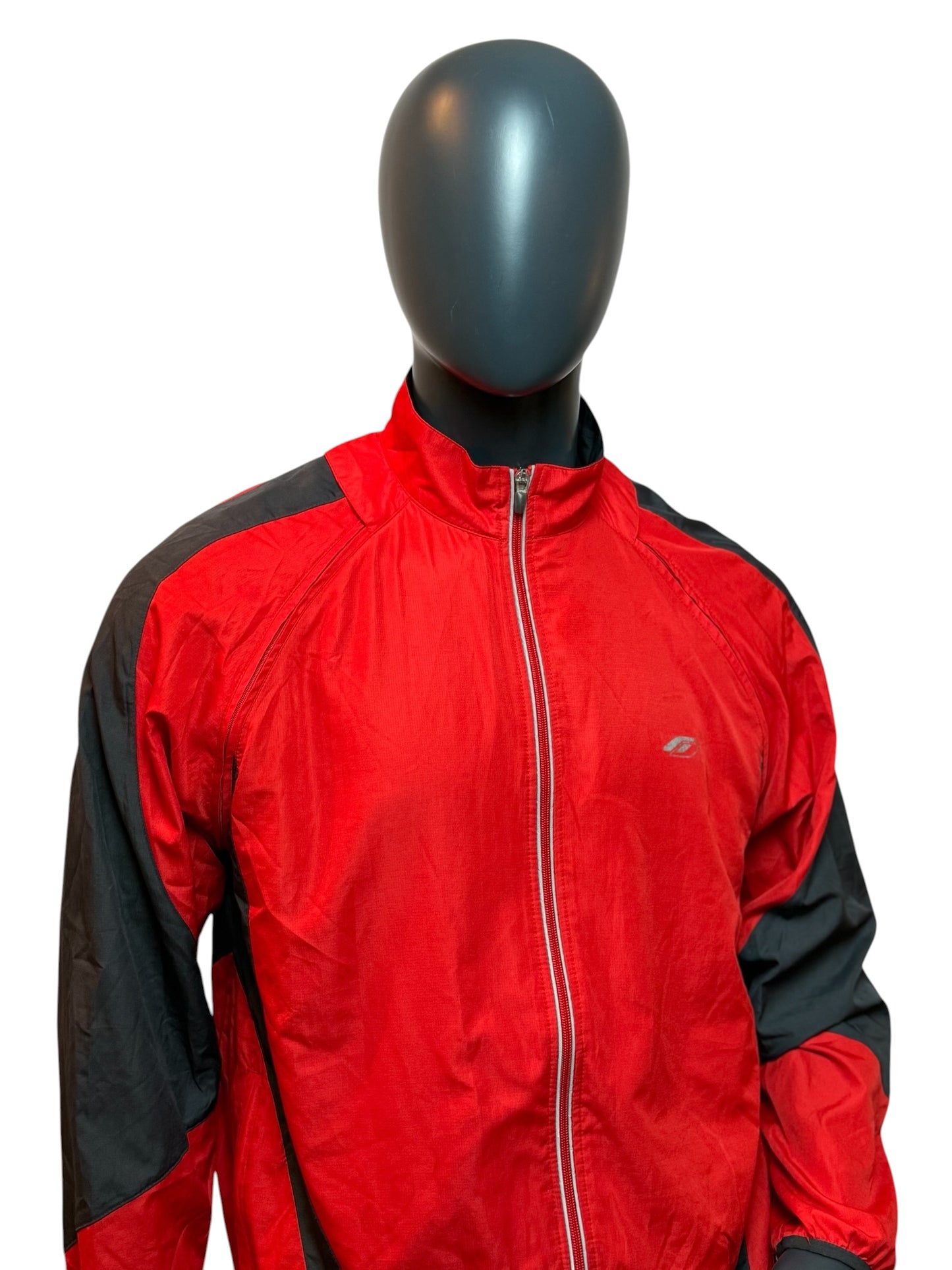 Vintage Windbreaker Jacket Red Black Full Zip Retro Lightweight Streetwear Size L