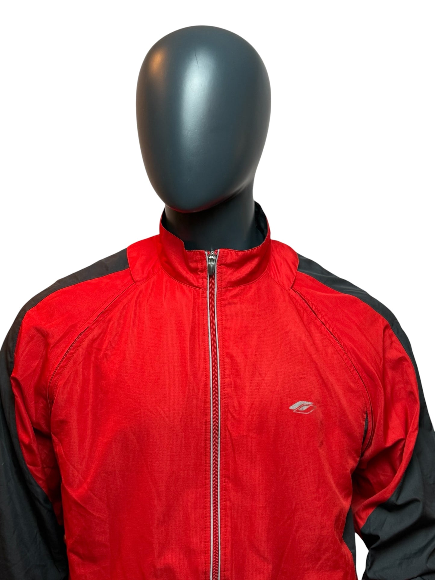 Vintage Windbreaker Jacket Red Black Full Zip Retro Lightweight Streetwear Size L