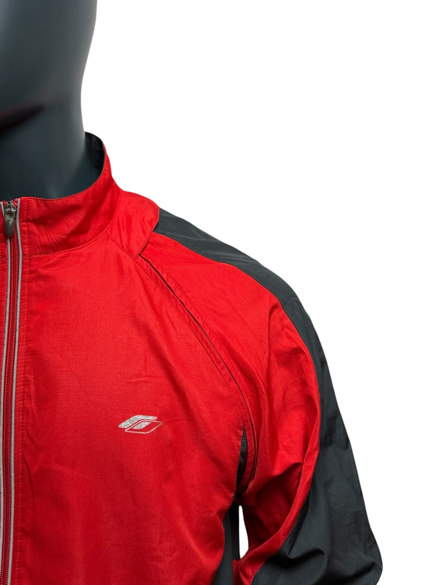 Vintage Windbreaker Jacket Red Black Full Zip Retro Lightweight Streetwear Size L