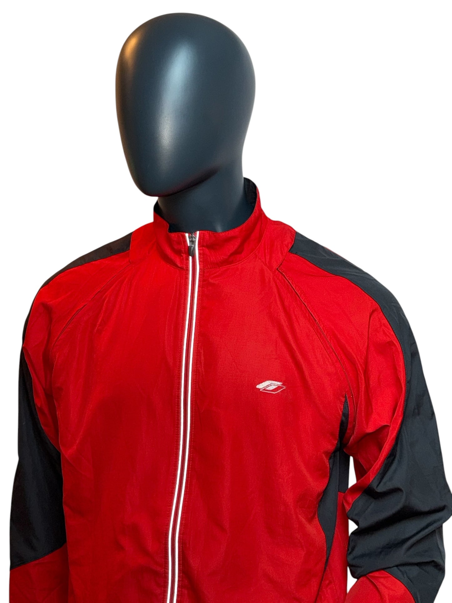 Vintage Windbreaker Jacket Red Black Full Zip Retro Lightweight Streetwear Size L