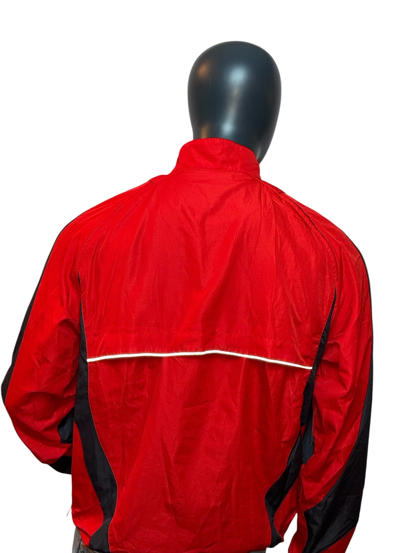 Vintage Windbreaker Jacket Red Black Full Zip Retro Lightweight Streetwear Size L