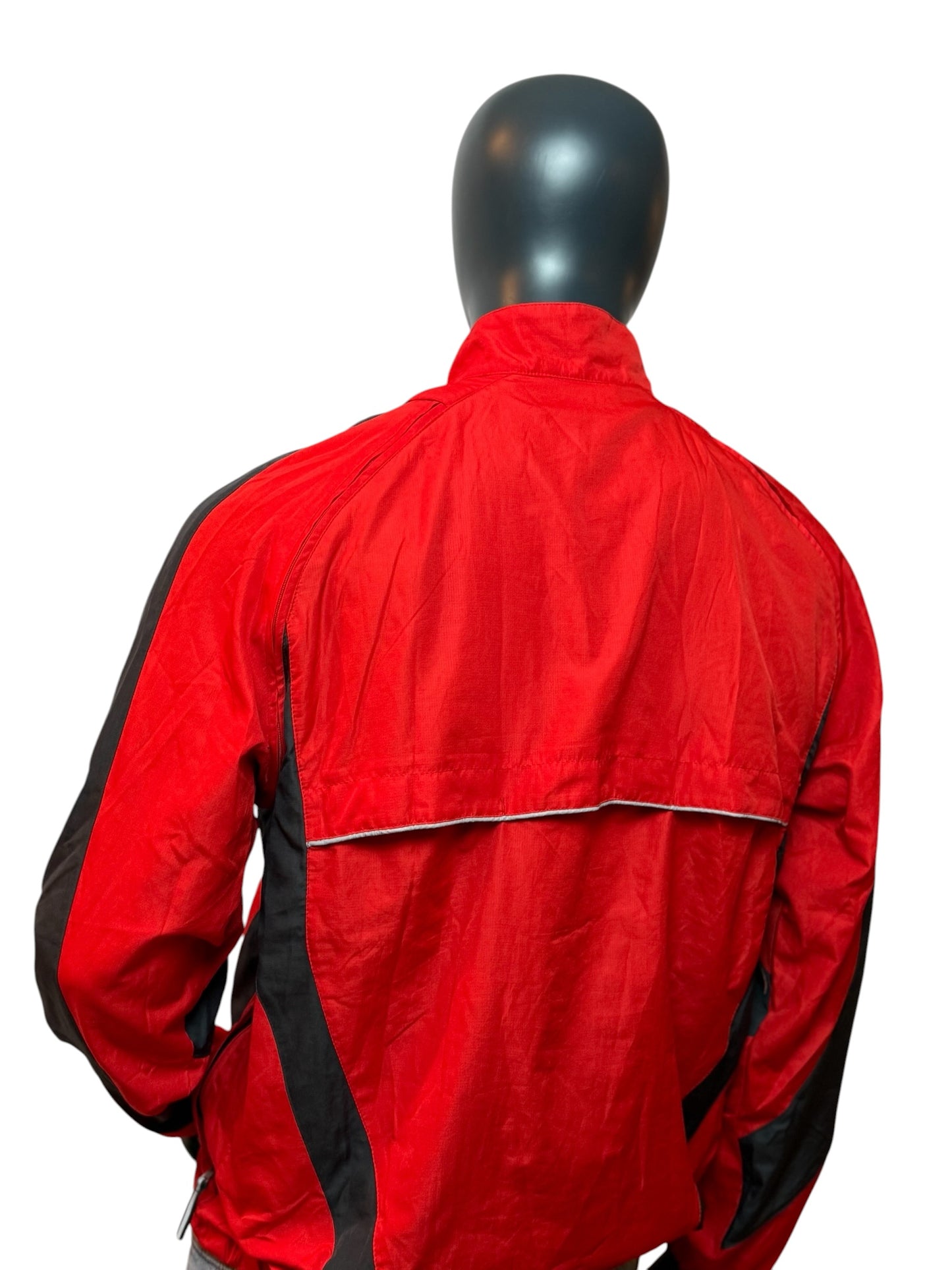 Vintage Windbreaker Jacket Red Black Full Zip Retro Lightweight Streetwear Size L
