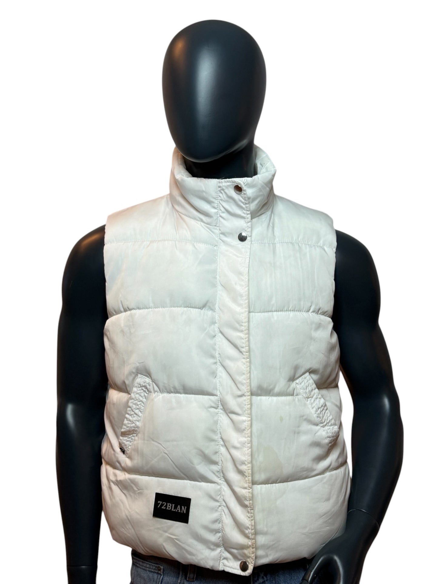 Vintage Puffer Vest White Sleeveless Jacket Retro Minimal Streetwear Size S