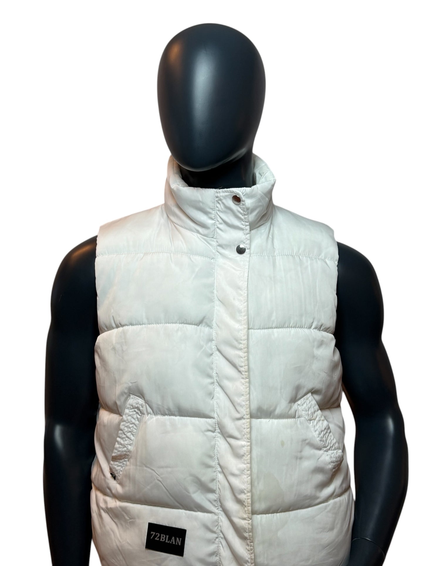 Vintage Puffer Vest White Sleeveless Jacket Retro Minimal Streetwear Size S