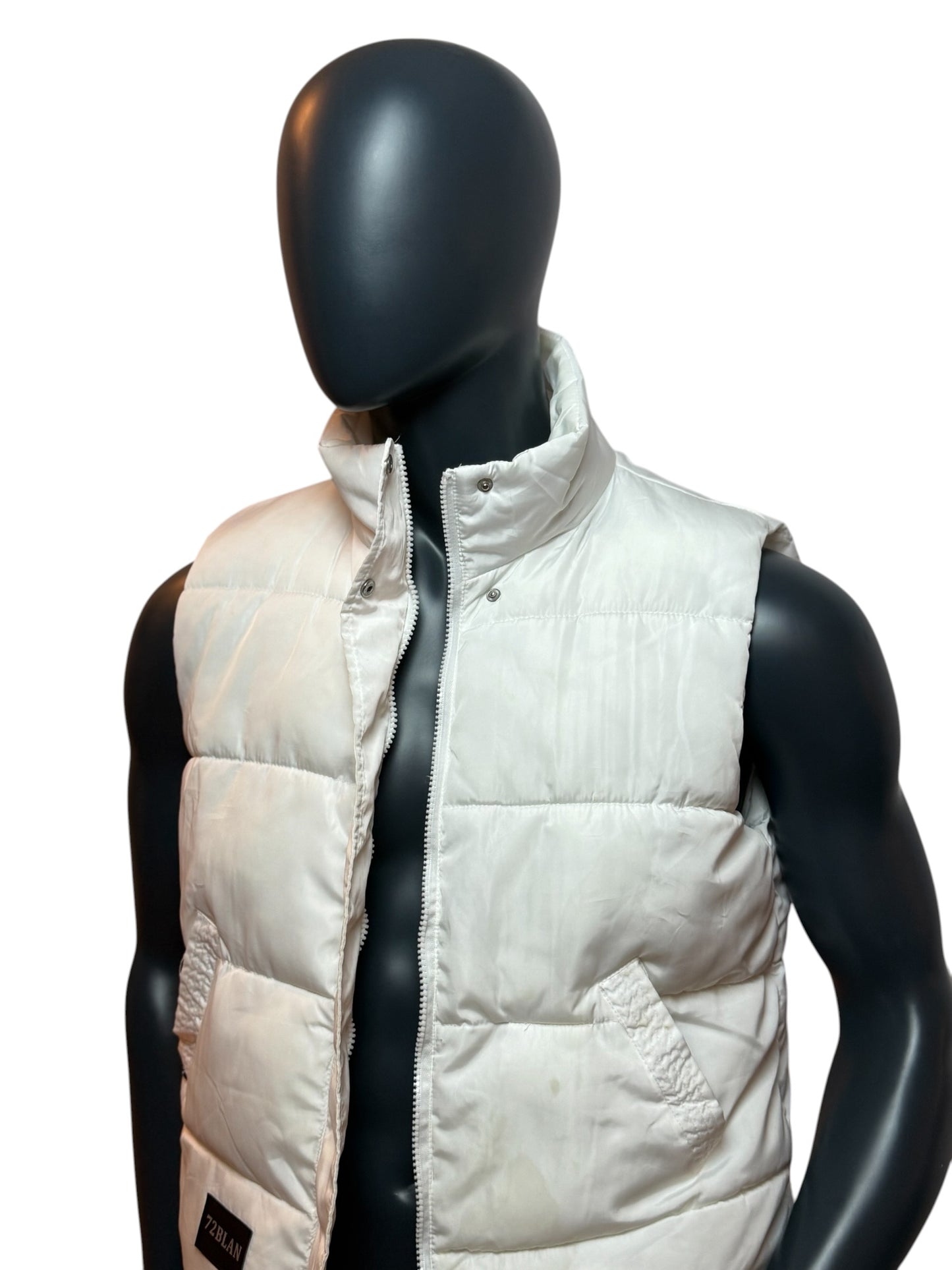 Vintage Puffer Vest White Sleeveless Jacket Retro Minimal Streetwear Size S