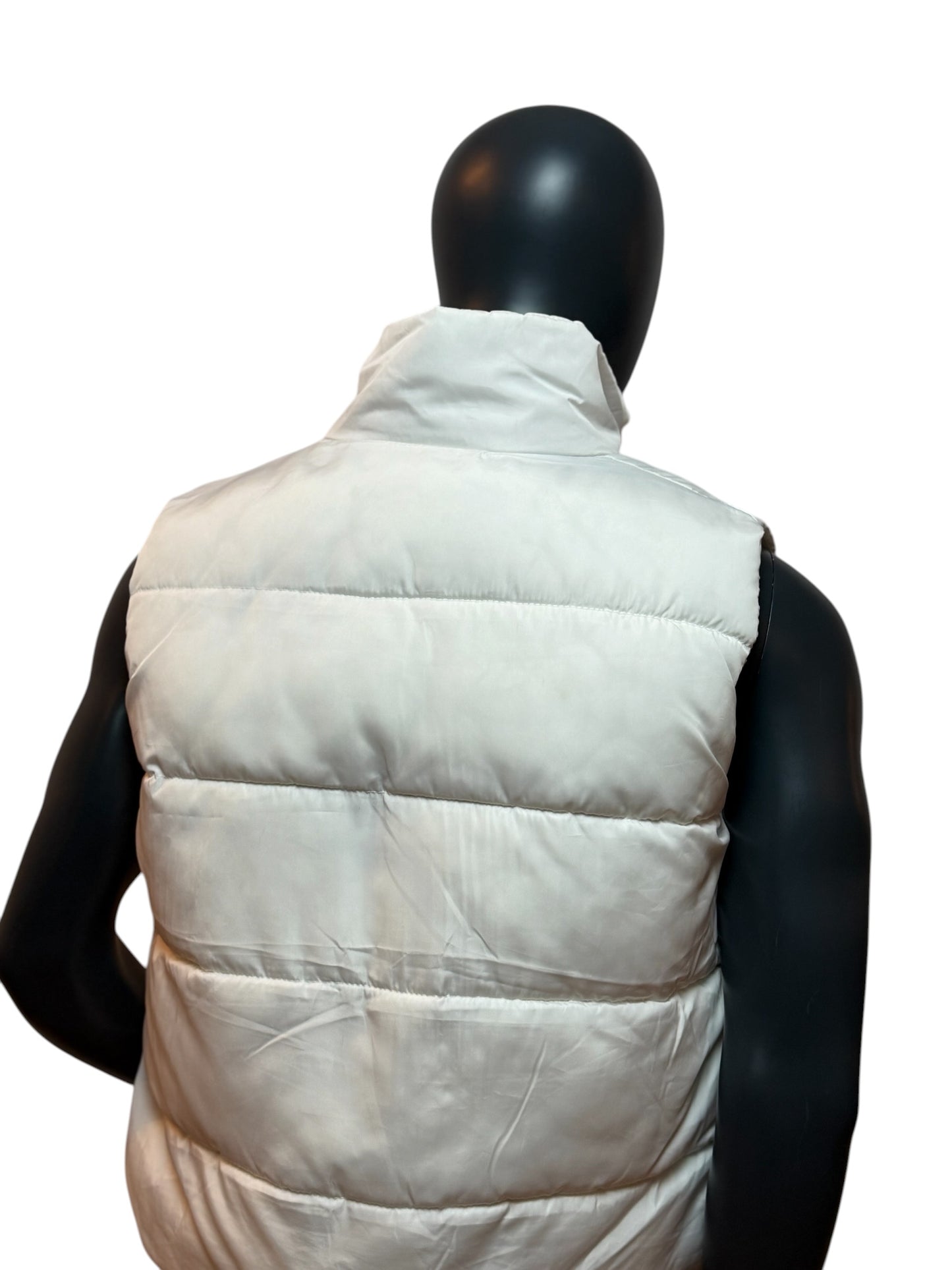 Vintage Puffer Vest White Sleeveless Jacket Retro Minimal Streetwear Size S