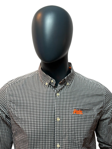 Superdry Gingham Shirt Black White Button Up Slim Fit Casual Streetwear Size L
