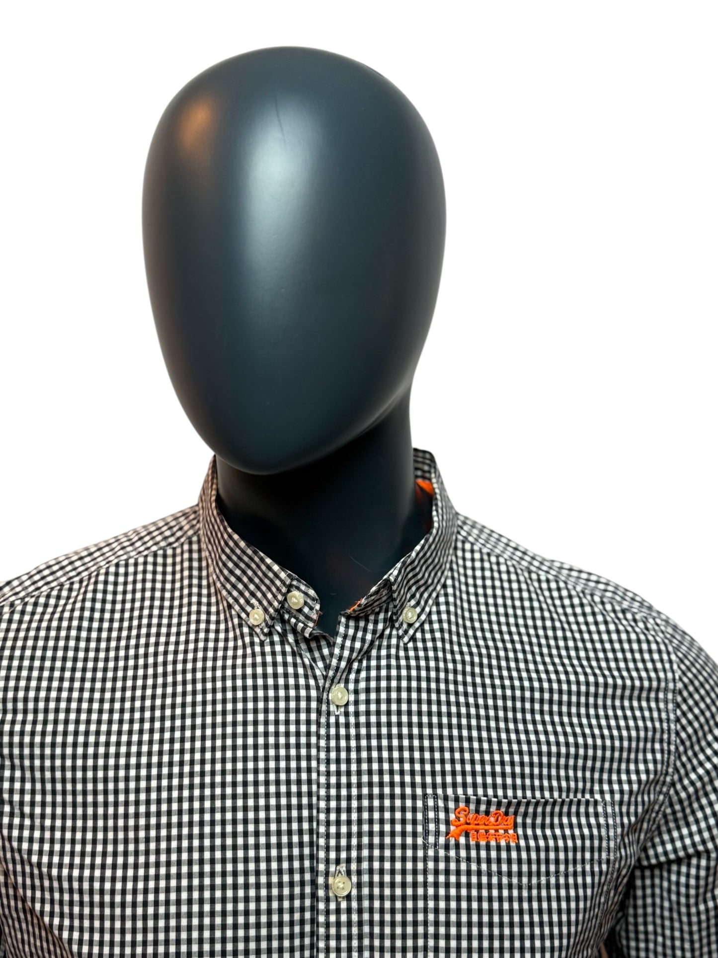Superdry Gingham Shirt Black White Button Up Slim Fit Casual Streetwear Size L