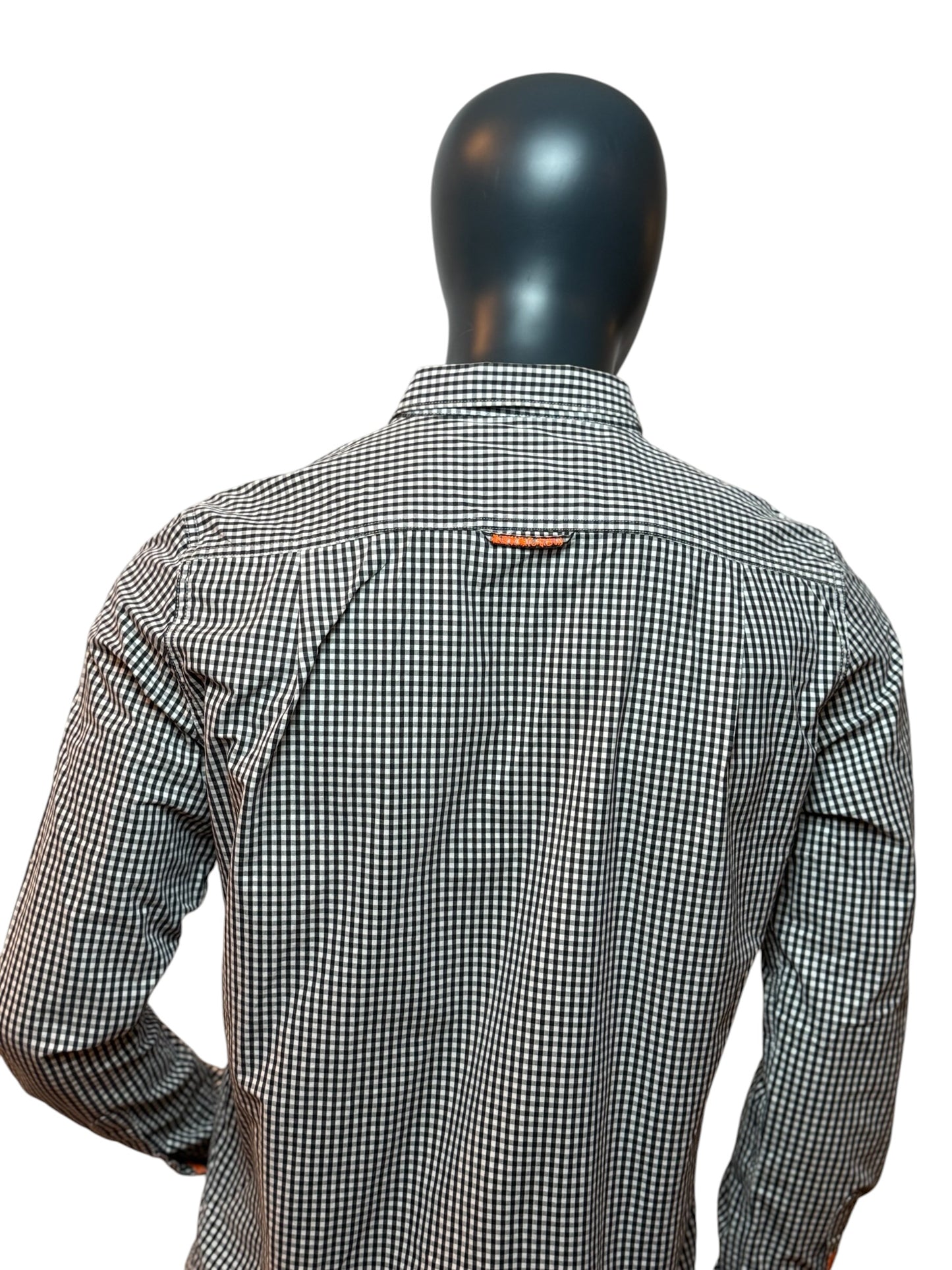 Superdry Gingham Shirt Black White Button Up Slim Fit Casual Streetwear Size L