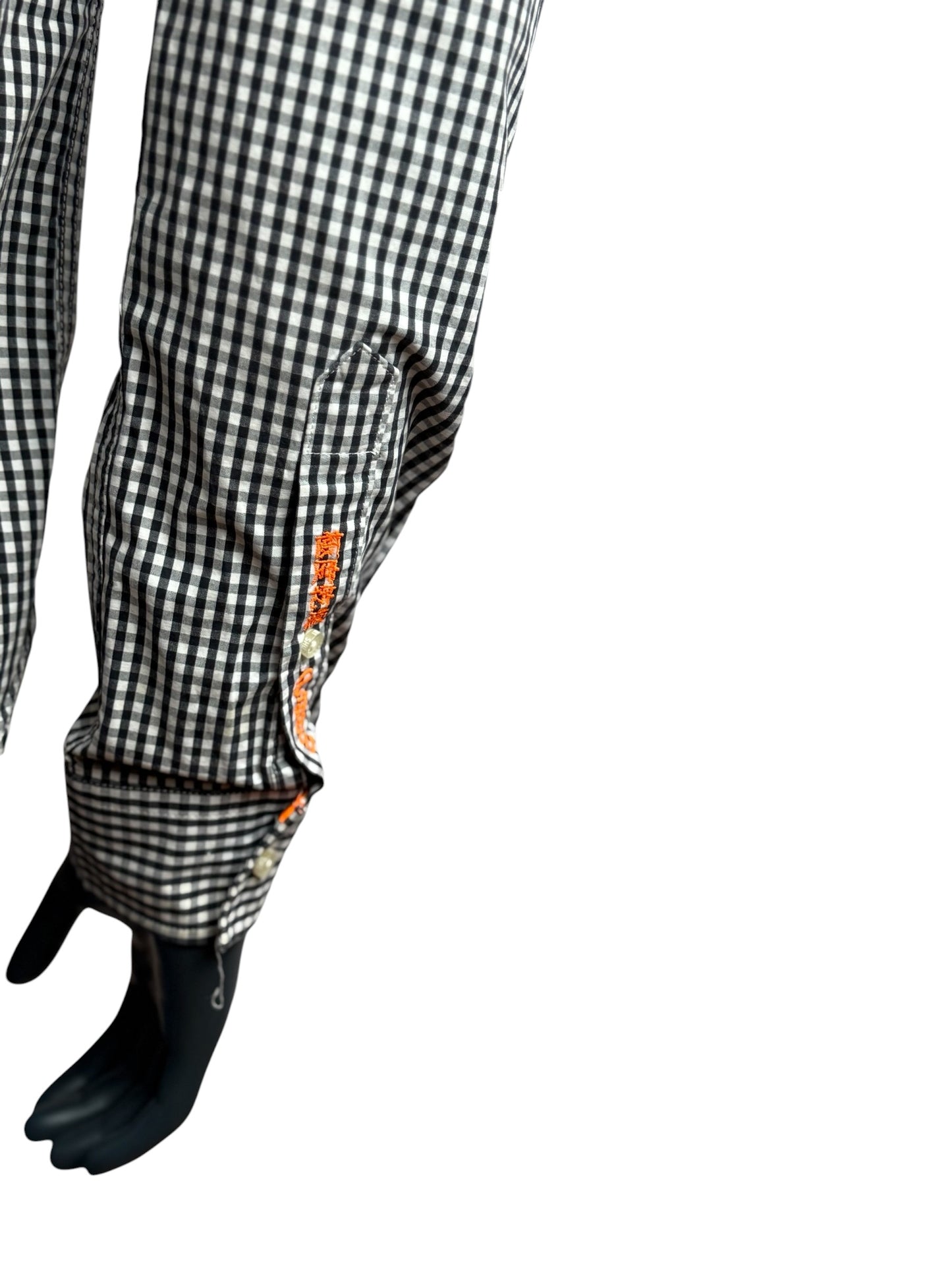 Superdry Gingham Shirt Black White Button Up Slim Fit Casual Streetwear Size L